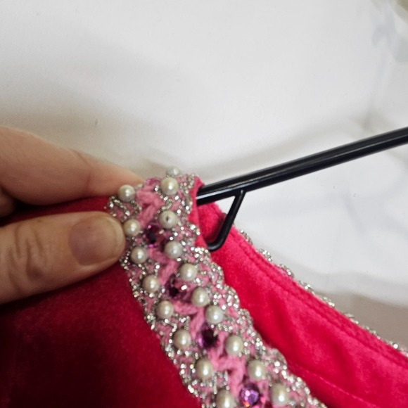 Vintage Neusteters Pink Velour Evening Maxi Gown Pearl Rhinestone Embellishments - Picture 16 of 16
